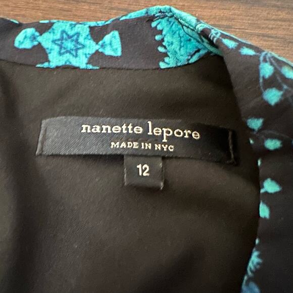 Nanette Lepore black & blue floral silk midi dress size 12 - Picture 8 of 13